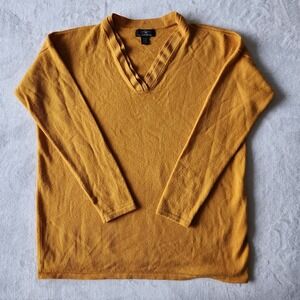 Lord Taylor 100% Merino Wool Sweater Womens Small Knit Soft Luxury Golden Yellow